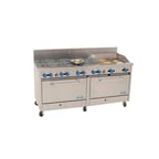 image of Comstock-Castle 2F330-12 72" Gas Restaurant Range w/ (10) Open Burners, (1) 12" Griddle, (2) Standard Ovens, 354.000 BTU