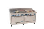 image of Comstock-Castle 2F330-30-1.5RB 72" Gas Restaurant Range w/ (4) Open Burners, (1) 30" Griddle, (1) 18" Charbroiler, (2) Standard Ovens, 280.000 BTU 
