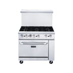 image of Dukers Appliance Co DCR36-6B 36" Gas Restaurant Range w/ (6) Open Burners, (1) Standard Oven, 233.000 BTU