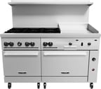 image of Vulcan 60SS-6B24GN 60" Natural Gas Restaurant Range w/ (6) Open Burners, 24" Griddle Right, (2) Standard Ovens, 278.000 BTU 