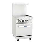 image of Atosa USA ATO-24G 24" Gas Restaurant Range w/ 24" Full Griddle, (1) Space Saver Oven, 72.000 BTU - Open Box