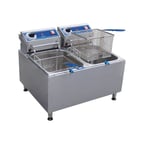 image of Globe PF32E Split Pot Countertop Electric Fryer w/ 2 Baskets, 32-Lb. Capacity, 208/240V - Open box