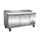 image of IKON IPP71 70" Two Section Refrigerated Pizza Prep Table w/ 2 Solid Doors, (9) 1/3 GN pans, 22 cu. ft. - Open box