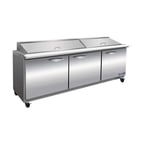 image of IKON ISP72M 72" Three Section Mega Top Sandwich/Salad Prep Table w/ 3 Solid Doors, 27 Pans, 18 cu. ft. - Open box