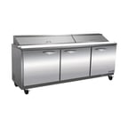 image of IKON ISP72 72" Three Section Sandwich/Salad Prep Table w/ 3 Solid Doors, 18 Pans, 18 cu. ft. - Open box