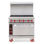 image of American Range AR-12G-4B-C 36" Gas Restaurant Range w/ (4) Open Burners, 12" Griddle, (1) Convection Oven, 178.000 BTU