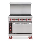 image of American Range AR-24G-2B 36" Gas Restaurant Range w/ (2) Open Burners, (1) 24" Griddle, (1) Standard Oven, 139.000 BTU 