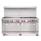 image of American Range AR-36G-6B-126L-SBR 72" Gas Restaurant Range w/ (6) Open Burners, (1) 36" Griddle, (1) Standard Oven, (1) Cabinet Base, 287.000 BTU