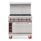 image of American Range AR36-4C 36" Gas Restaurant Range w/ (4) Wide Open Burners, (1) Convection Oven, 158.000 BTU
