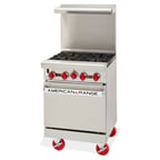 image of American Range ARGF-4-NV 24" Gas Restaurant Range w/ (4) Open Burners, (1) Innovection Space Saver Oven, 127.000 BTU