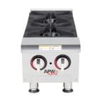 image of APW Wyott GHP-2S 12" Countertop Gas Hotplate with (2) Burners, Manual Controls, 44.000 BTU