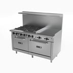 image of Asber AEMR-2-G24-B6-60-H 60" Gas Restaurant Range w/ (6) Open Burners, (1) 24" Griddle, (1) Standard Oven, (1) Space Saver Oven, 288.000 BTU