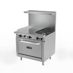 image of Asber AEMR-G24-B2-36-H 36" Gas Restaurant Range w/ (2) Open Burners, (1) 24" Griddle, (1) Standard Oven, 138.000 BTU 