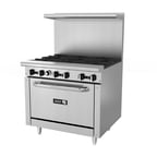 image of Asber AER-6-36 36" Gas Restaurant Range w/ (6) Open Burners,(1) Standard Oven, 210.000 BTU 
