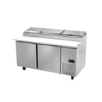 image of Asber APTP-67 67" Two Section Refrigerated Pizza Prep Table w/ 2 Doors, (9) 1/3 Size Pans