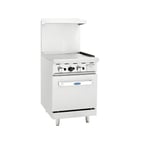image of Atosa USA ATO-24G 24" Gas Restaurant Range with 24" Full Griddle, (1) Space Saver Oven, 72.000 BTU