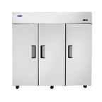 image of Atosa USA MBF8003 78" Three Section Reach-In Freezer w/ 3 Solid Doors, Top Mounted, 65 cu. ft.