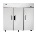 image of Atosa USA MBF8006GR 77" Three Section Reach-In Refrigerator w/ 3 Solid Door, Top Mount, Stainless Steel, 65 cu. ft.