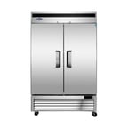 image of Atosa USA MBF8507GR 54" Two Section Reach-In Refrigerator w/ 2 Solid Door, Bottom Mounted, Stainless Steel, 44 cu. ft.