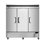 image of Atosa USA MBF8508GR 81" Three Section Reach-In Refrigerator w/ 3 Solid Door, Bottom Mount, Stainless Steel, 68 cu. ft.