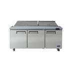 image of Atosa USA MSF8304GR 72" Three Section Sandwich / Salad Prep Table w/ 3 Doors, 18 Pans