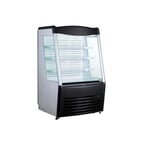 image of BakeMax BMGG036 36" Vertical Refrigerated Display Case, Silver & Black, 3 Shelves, 13.8 cu. ft.