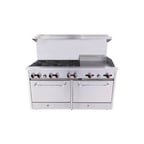 image of BakeMax BAS36-24-2 60" Gas Restaurant Range w/ (6) Open Burners, (1) 24" Griddle, (2) Standard Ovens, 282.000 BTU  