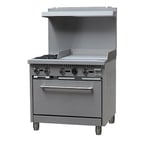 image of Adcraft BDGR-3624G/NG 36" Natural Gas Restaurant Range w/ (2) Open Burners, (1) 24" Griddle, (1) Standard Oven, 130.000 BTU 