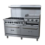 image of Adcraft BDGR-6024GB/NG 60" Natural Gas Restaurant Range, (6) Open Burners, (1) 24" Griddle, (2) Standard Ovens, 276.000 BTU  
