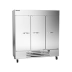 image of Beverage Air HBF72HC-5 75" Three Section Reach-In Freezer w/ 3 Solid Doors, Stainless Steel, 69 cu. ft.