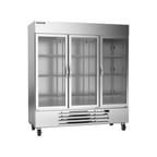 image of Beverage Air HBF72HC-5-G 75" Three Section Reach-In Freezer w/ 3 Glass Doors, Stainless Steel, 69 cu. ft.