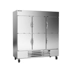 image of Beverage Air HBF72HC-5-HS 75" Three Section Reach-In Freezer w/ 6 Half Solid Doors, Stainless Steel, 69 cu. ft.