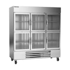 image of Beverage Air HBR72HC-1-HG 75" Three Section Reach-In Refrigerator w/ 6 Glass Half Doors, Bottom Mount, 1/2 hp, 69 cu. ft.