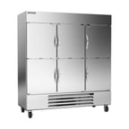 image of Beverage Air HBR72HC-1-HS 75" Three Section Reach-In Refrigerator w/ 6 Solid Half Doors, Bottom Mount, 1/2 hp, 69 cu. ft.