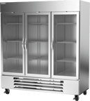 image of Beverage Air HBRF72HC-1-C-G 75" 3-Section Reach-In Refrigerator/Freezer Combo w/ 3 Glass Doors