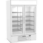 image of Beverage-Air MMF49HC-1-W-IQ 52" 2 Glass Door Merchandiser Freezer in White, 46.2 cu. ft.