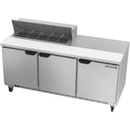 image of Beverage Air SPE72HC-10 72" Three Section Sandwich/Salad Prep Table w/ 3 Doors, 10 pans, 20 cu. ft.