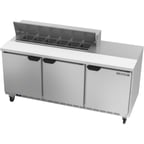 image of Beverage Air SPE72HC-12 72" Three Section Sandwich/Salad Prep Table w/ 3 Doors, 12 pans, 20 cu. ft.