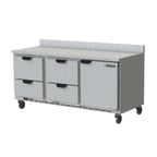 image of Beverage Air WTRD72AHC-4-FIP 72" 3-Section Worktop Refrigerator w/ 4 Drawers & 1 Door, 18 cu. ft.