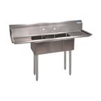 image of BK Resources BKS-3-1014-10-12T 54" Three Compartment Sink, 10"Wx14"L Bowl, With 2 Drainboards