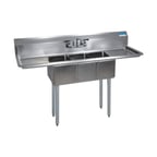image of BK Resources BKS-3-1014-10-15T 60" Three Compartment Sink, 10"W x 14"L Bowl With 2 Drainboards