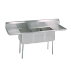 image of BK Resources BKS-3-1824-14-18TS 90" Three Compartment Sink, 18"W x 24"L Bowl With 2 Drainboards