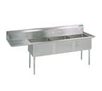 image of BK Resources BKS-3-1824-14-24LS 80" Three Compartment Sink, 18"W x 24"L Bowl w/Left-Hand Drainboard
