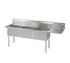 image of BK Resources BKS-3-1824-14-24R 80" Three Compartment Sink, 18"W x 24"L Bowl w/Right-Hand Drainboard