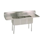 image of BK Resources ES-3-1014-10-15T 60" Three Compartment Sink, 10"W x 14"L Bowl With 2 Drainboards