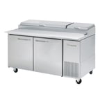 image of Blue Air BAPP67-HC 67" Two Section Refrigerated Pizza Prep Table w/ 2 Doors, (9) 1/3 Size Pan