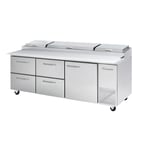 image of Blue Air BAPP93-D4LM-HC 93" Three Section Refrigerated Pizza Prep Table w/ 1 Door & 4 Drawers