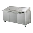 image of Blue Air BLMT72-HC 72" Three Section Mega Top Sandwich Prep Table w/ 3 Doors, 30 Pans