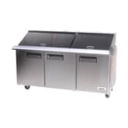 image of Bison Refrig BST-72-30 72" Three Section Mega Top Sandwich Prep Table w/ 3 Doors, 30 pans, 22.6 cu. ft.