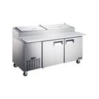image of Bison Refrig KPT67 71" Two Section Refrigerated Pizza Prep Table w/ 2 Doors, 17 cu. ft.